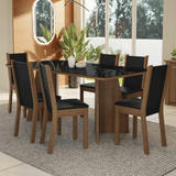 Juego de Comedor Mesa Encimera de Madera y Vidrio 6 Sillas Marrón//Negro Viola