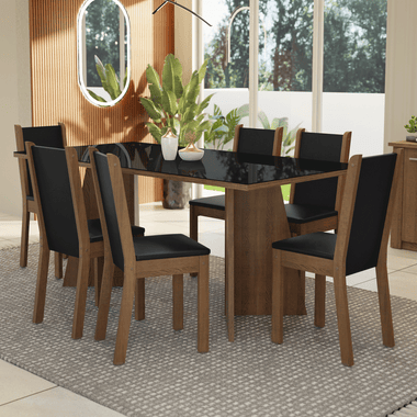 Conjunto de Comedor con Encimera Vidrio 6 Sillas Marrón//Negro Viola Madesa