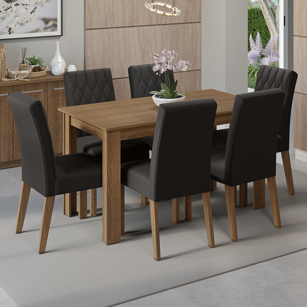 Juego de Comedor Mesa con Encimera de Madera 6 Sillas Marrón/Oxford Allegro