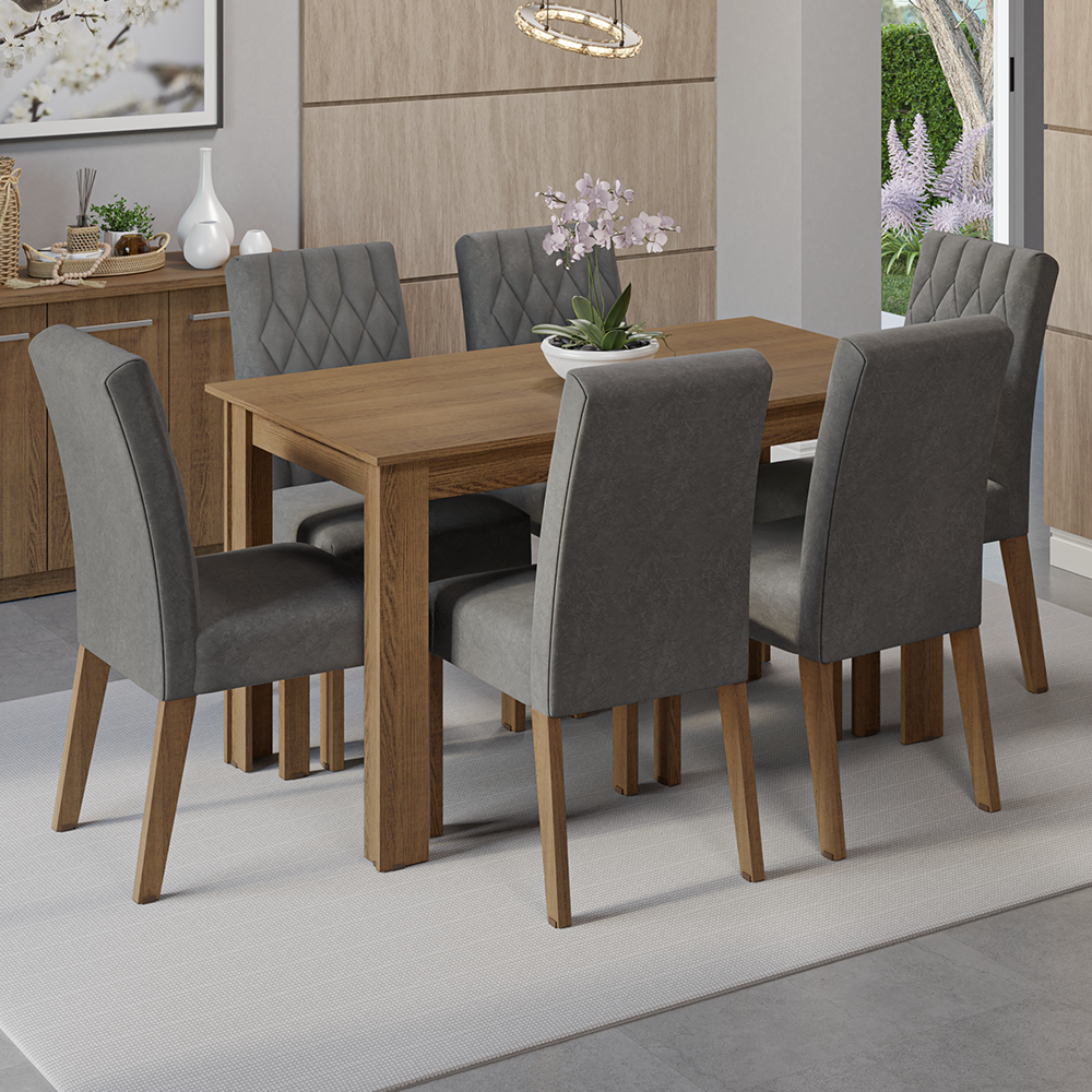 Juego de Comedor con Encimera de Madera 6 Sillas Marrón/Silver Allegro