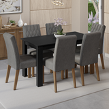 Juego de Comedor Mesa con Encimera de Madera 6 Sillas Marrón/Negro/Silver Allegro