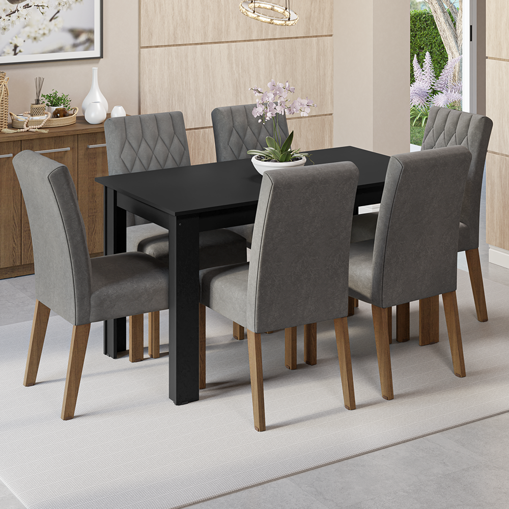 Juego de Comedor Mesa con Encimera de Madera 6 Sillas Marrón/Negro/Silver Allegro