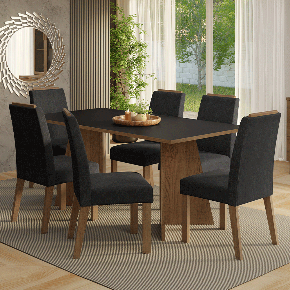 Juego de Comedor Encimera de Madera 6 Sillas Marrón/Negro/Oxford Minsk Madesa