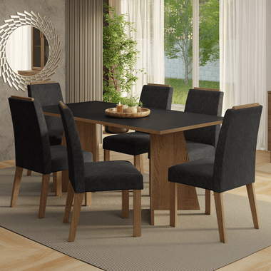 Conjunto de Comedor 6 Sillas Marrón/Negro/Oxford Minsk Madesa