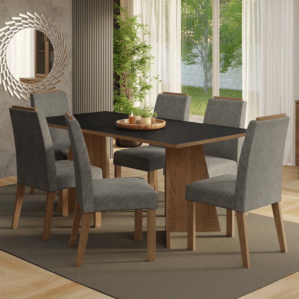 Juego de Comedor Encimera de Madera 6 Sillas Marrón/Negro/Silver Minsk Madesa
