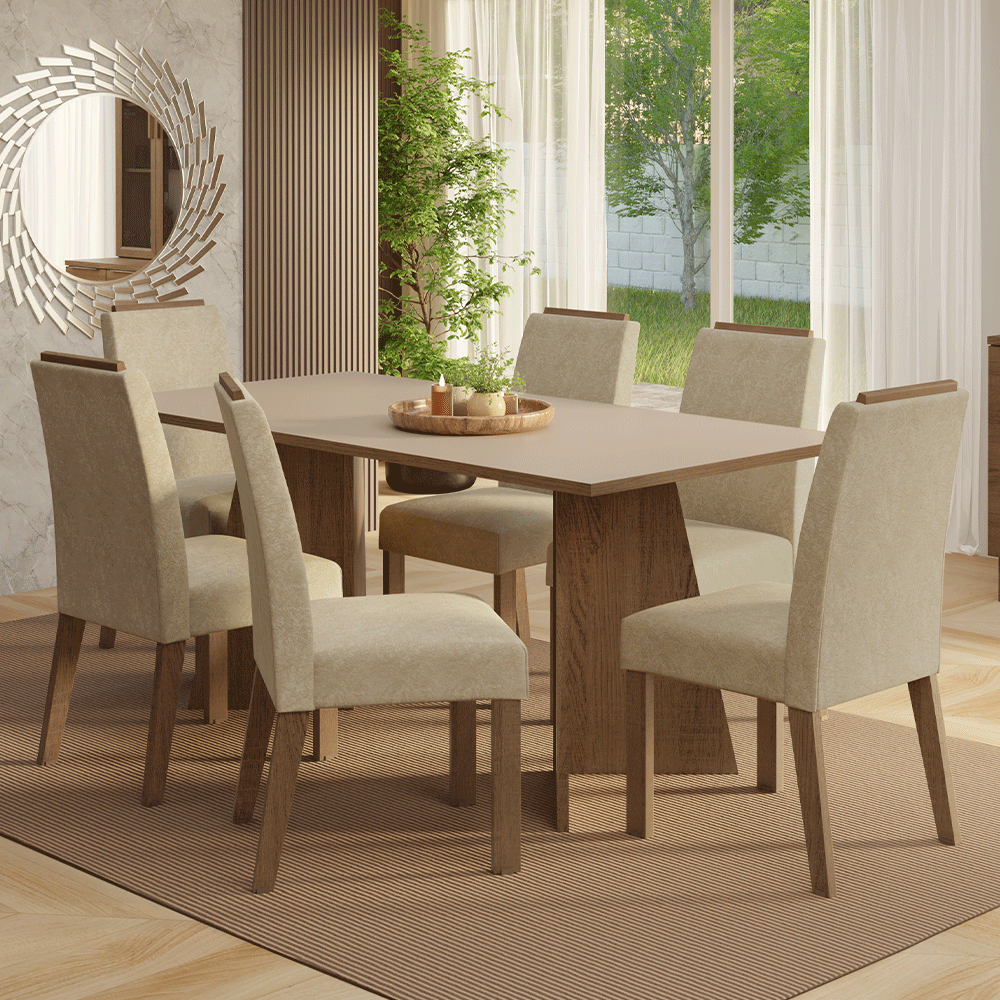 Juego de Comedor Encimera de Madera 6 Sillas Marrón/Crema/Imperial Minsk Madesa