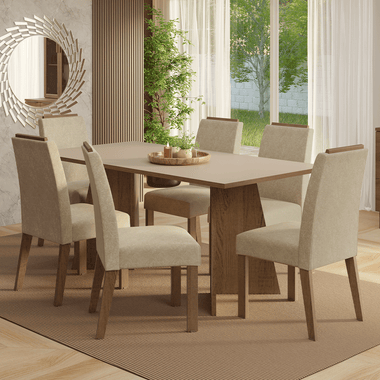 Conjunto de Comedor 6 Sillas Marrón/Crema/Imperial Minsk Madesa