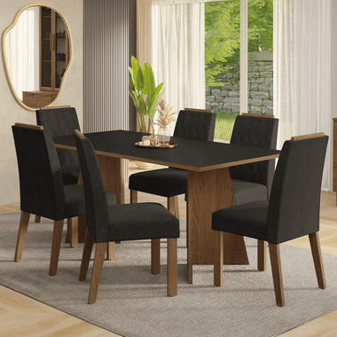 Conjunto de Comedor 6 Sillas Marrón/Negro/Oxford York Madesa