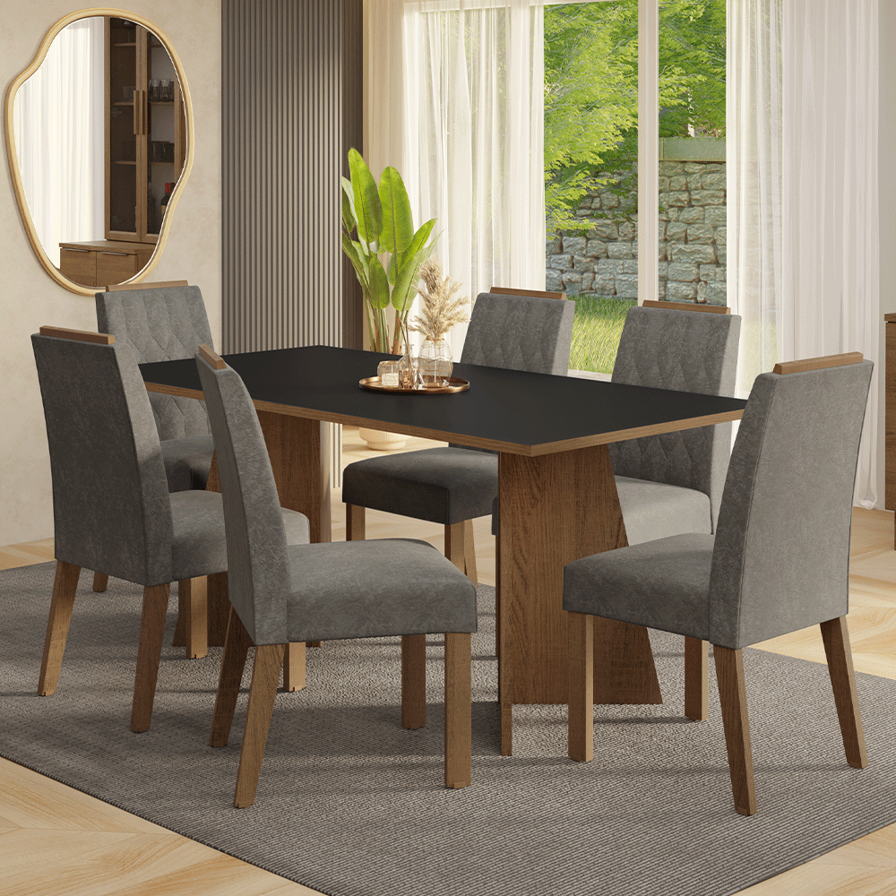 Juego de Comedor Encimera de Madera 6 Sillas Marrón/Negro/Silver York Madesa