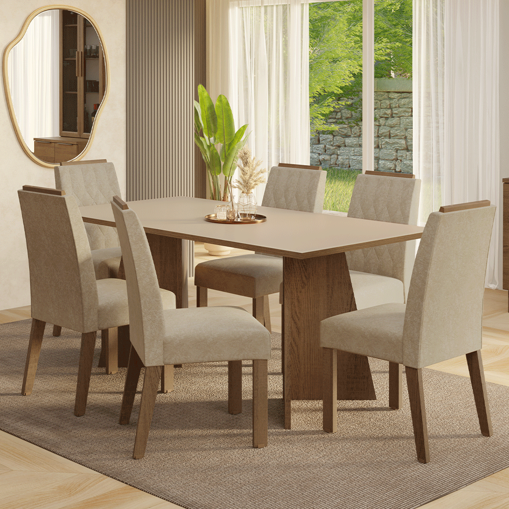 Juego de Comedor Encimera de Madera 6 Sillas Marrón/Crema/Imperial York Madesa