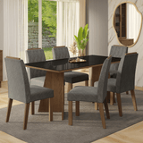 Juego de Comedor Encimera de Vidrio 6 Sillas Marrón/Negro/Silver Siena Madesa