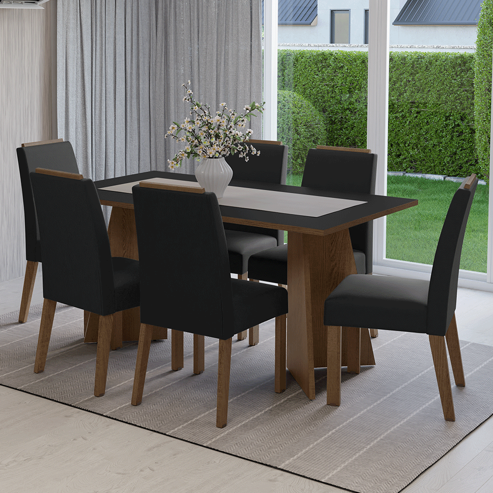 Juego de Comedor Encimera de Madera 6 Sillas Marrón/Negro/Oxford Soho Madesa