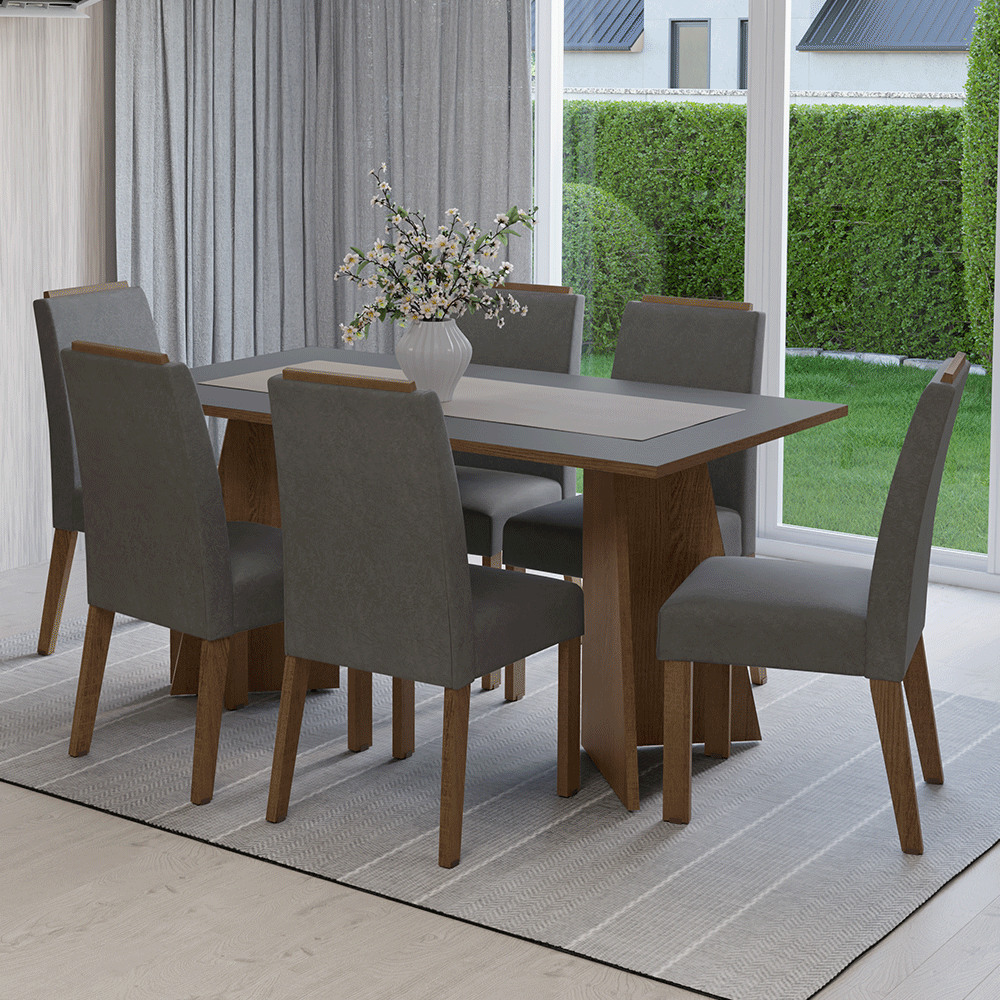 Juego de Comedor Encimera de Madera 6 Sillas Marrón/Gris/Silver Soho Madesa