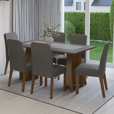 Conjunto de Comedor 6 Sillas Marrón/Gris/Silver Soho Madesa