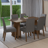 Conjunto de Comedor Encimera de Vidrio 6 Sillas Marrón/Silver Madrid Madesa