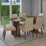 Conjunto de Comedor Encimera de Vidrio 6 Sillas Marrón/Crema Madrid Madesa