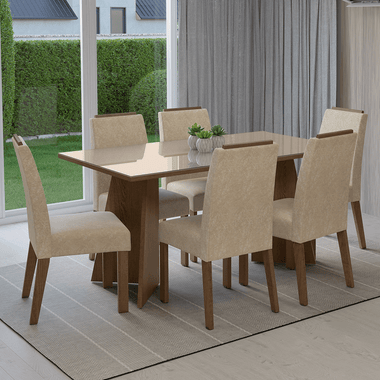 Conjunto de Comedor con Encimera Vidrio 6 Sillas Marrón/Crema/Imperial Madrid Madesa