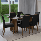 Conjunto de Comedor Encimera de Vidrio 6 Sillas Marrón/Negro/Oxford Madrid Madesa