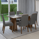 Conjunto de Comedor Encimera de Vidrio 6 Sillas Marrón/Gris/Silver Madrid Madesa