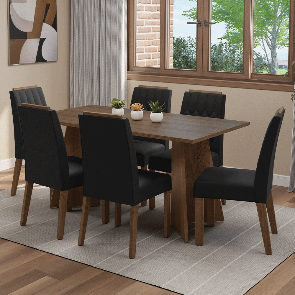 Juego de Comedor Encimera de Madera 6 Sillas Marrón/Oxford Leon Madesa