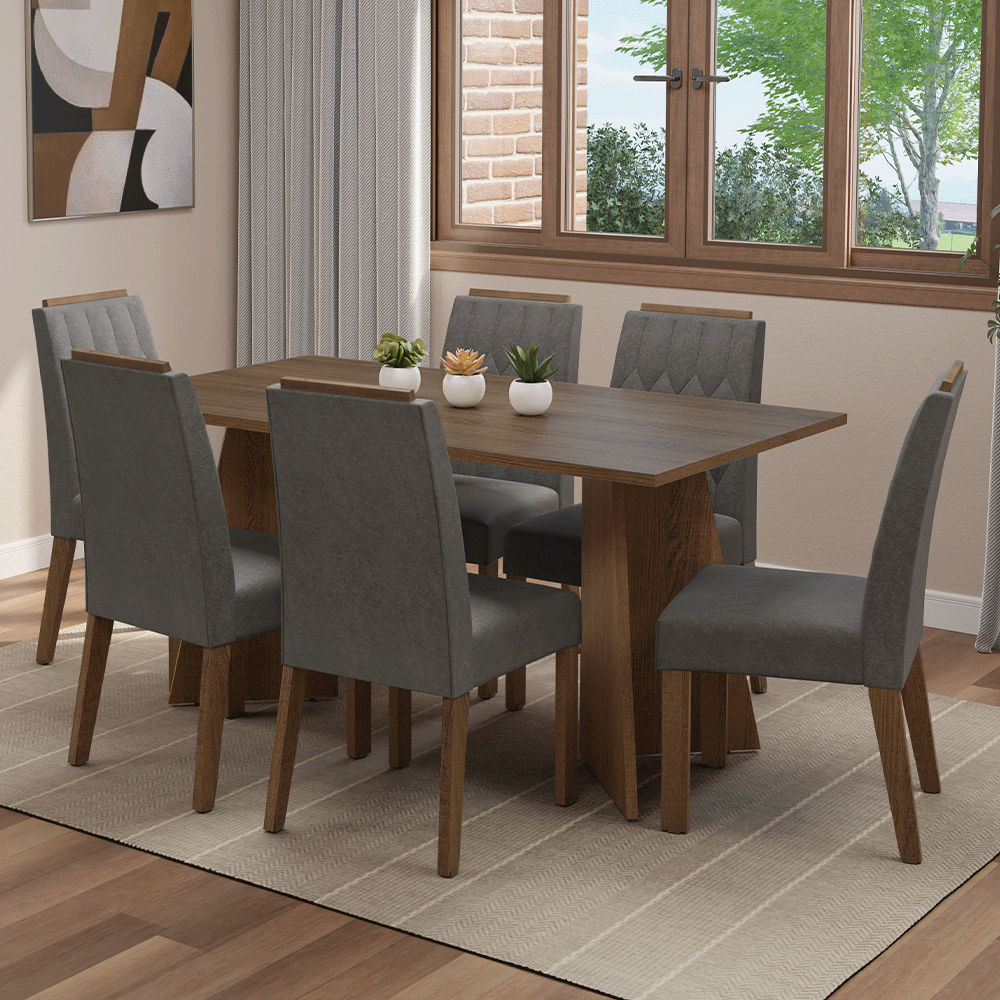 Juego de Comedor Encimera de Madera 6 Sillas Marrón/Silver Leon Madesa