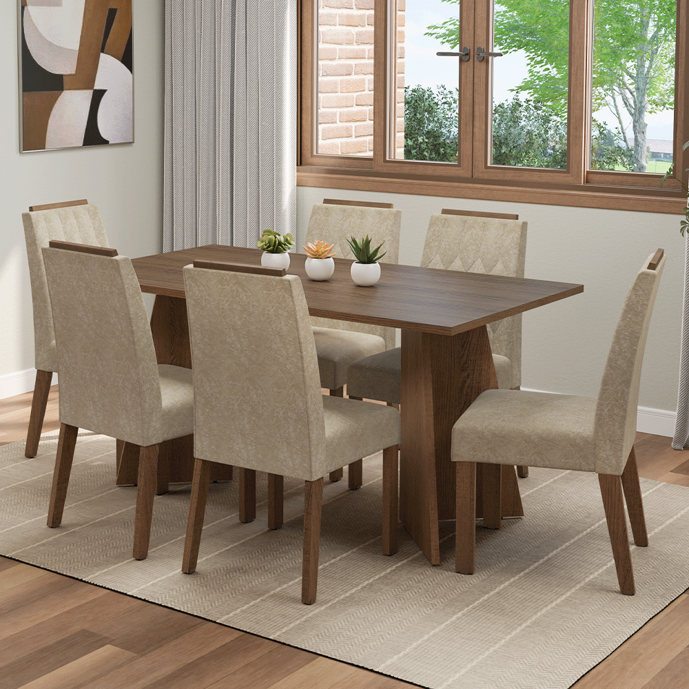 Juego de Comedor Encimera de Madera 6 Sillas Marrón/Imperial Leon Madesa