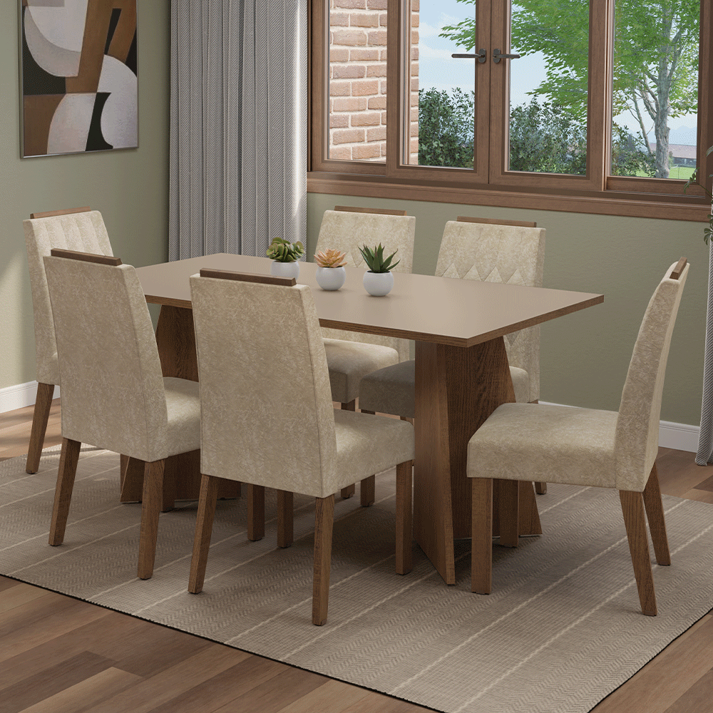 Juego de Comedor Encimera de Madera 6 Sillas Marrón/Crema/Imperial Leon Madesa