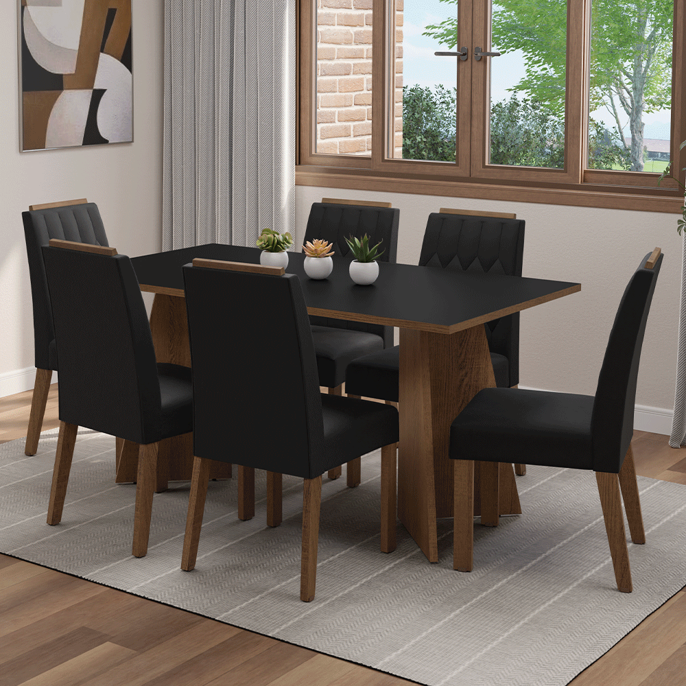 Juego de Comedor Encimera de Madera 6 Sillas Marrón/Negro/Oxford Leon Madesa