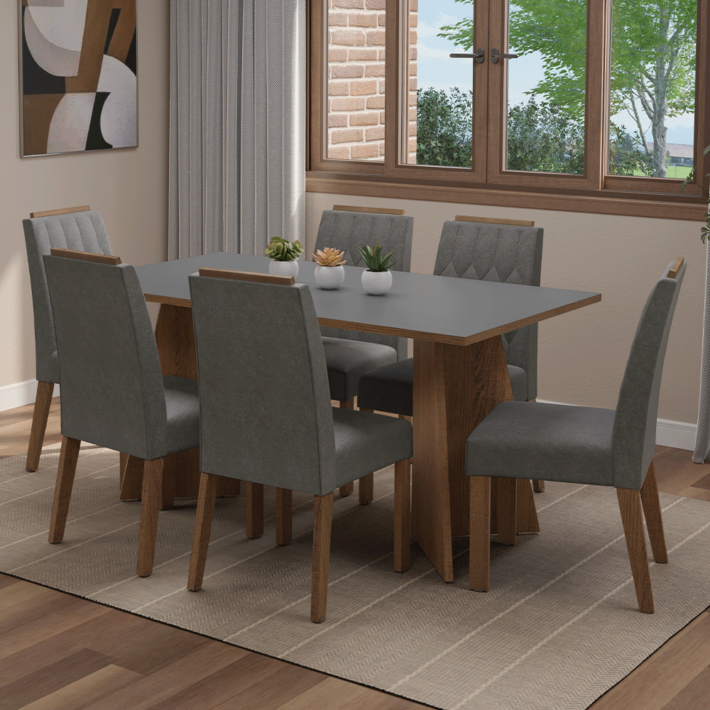 Juego de Comedor Encimera de Madera 6 Sillas Marrón/Gris/Silver Leon Madesa