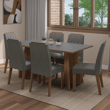 Conjunto de Comedor 6 Sillas Marrón/Gris/Silver Leon Madesa