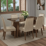 Conjunto de Comedor Encimera de Vidrio 6 Sillas Marrón/Imperial Sintra Madesa