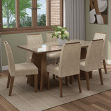 Conjunto de Comedor Encimera de Vidrio 6 Sillas Marrón/Crema/Imperial Sintra Madesa