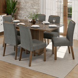 Conjunto de Comedor Encimera de Vidrio 6 Sillas Marrón/Silver Dália Madesa