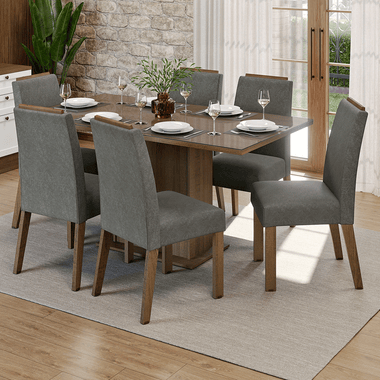 Conjunto de Comedor con Encimera Vidrio 6 Sillas Marrón/Silver Dália Madesa