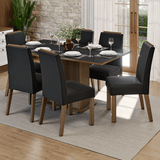 Conjunto de Comedor Encimera de Vidrio 6 Sillas Marrón/Negro/Oxford Dália Madesa