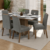 Conjunto de Comedor Encimera de Vidrio 6 Sillas Marrón/Gris/Silver Dália Madesa