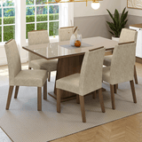 Conjunto de Comedor Encimera de Vidrio 6 Sillas Marrón/Crema/Imperial Tulipa Madesa