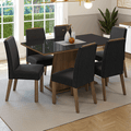 Conjunto de Comedor con Encimera Vidrio 6 Sillas Marrón/Negro/Oxford Tulipa Madesa