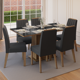Conjunto de Comedor Encimera de Vidrio 6 Sillas Marrón/Negro/Oxford Azaleia Madesa
