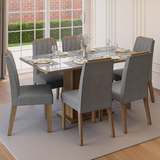 Conjunto de Comedor Encimera de Vidrio 6 Sillas Marrón/Gris/Silver Azaleia Madesa
