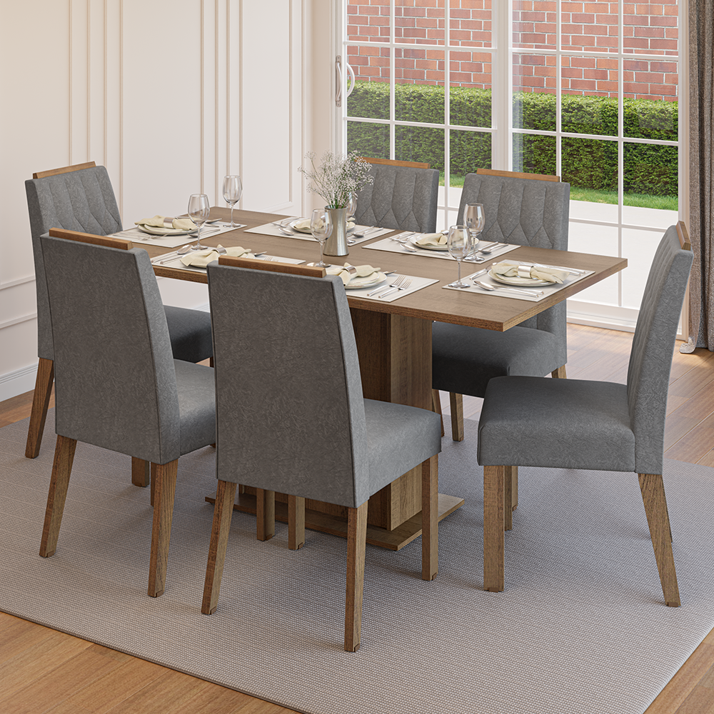 Conjunto de Comedor Encimera de Madera 6 Sillas Marrón/Silver Bosque Madesa