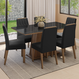 Conjunto de Comedor Encimera de Vidrio 6 Sillas Marrón/Negro/Oxford Peônia Madesa