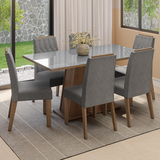 Conjunto de Comedor Encimera de Vidrio 6 Sillas Marrón/Gris/Silver Peônia Madesa