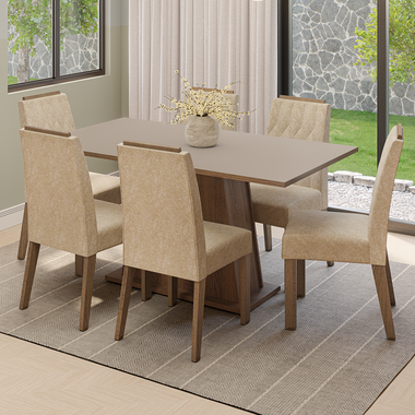 Conjunto de Comedor 6 Sillas Marrón/Crema/Imperial Cedro Madesa