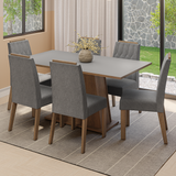 Conjunto de Comedor Encimera de Madera 6 Sillas Marrón/Gris/Silver Cedro Madesa