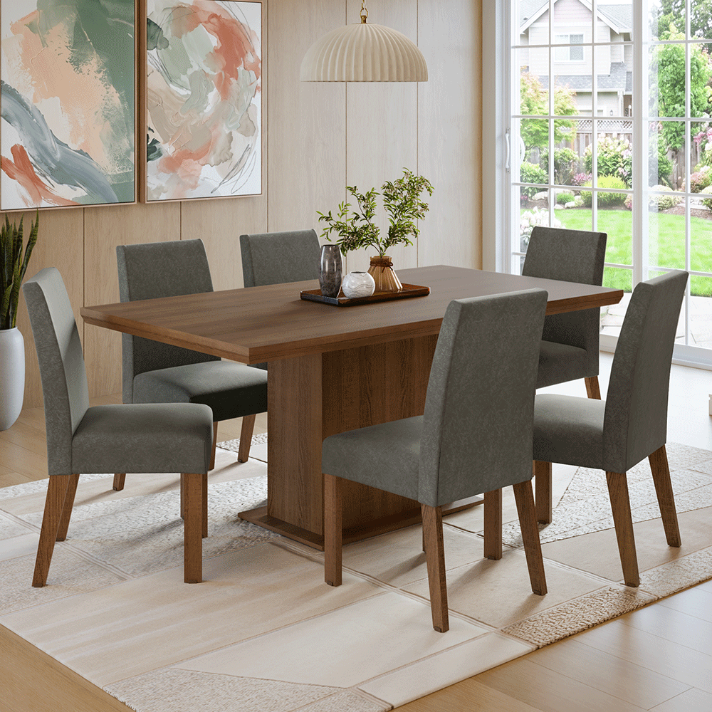 Conjunto de Comedor 6 Sillas Marrón/Silver Grasse Madesa