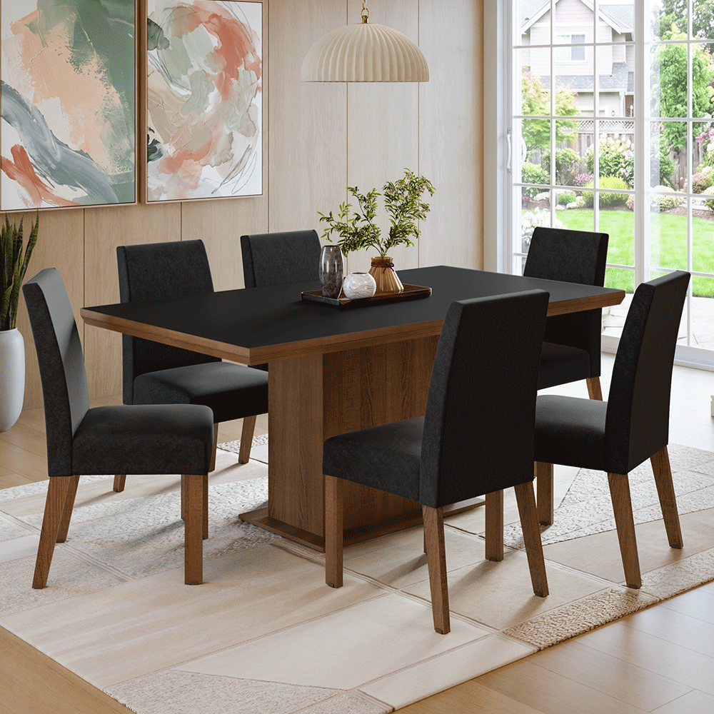 Conjunto de Comedor 6 Sillas Marrón/Negro/Oxford Grasse Madesa