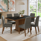 Conjunto de Comedor 6 Sillas Marrón/Negro/Silver Grasse Madesa