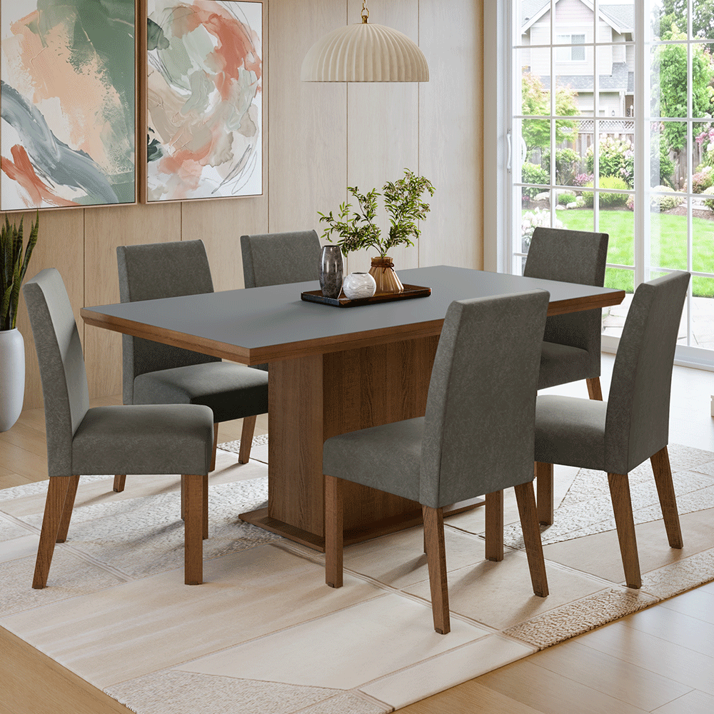Conjunto de Comedor 6 Sillas Marrón/Gris/Silver Grasse Madesa