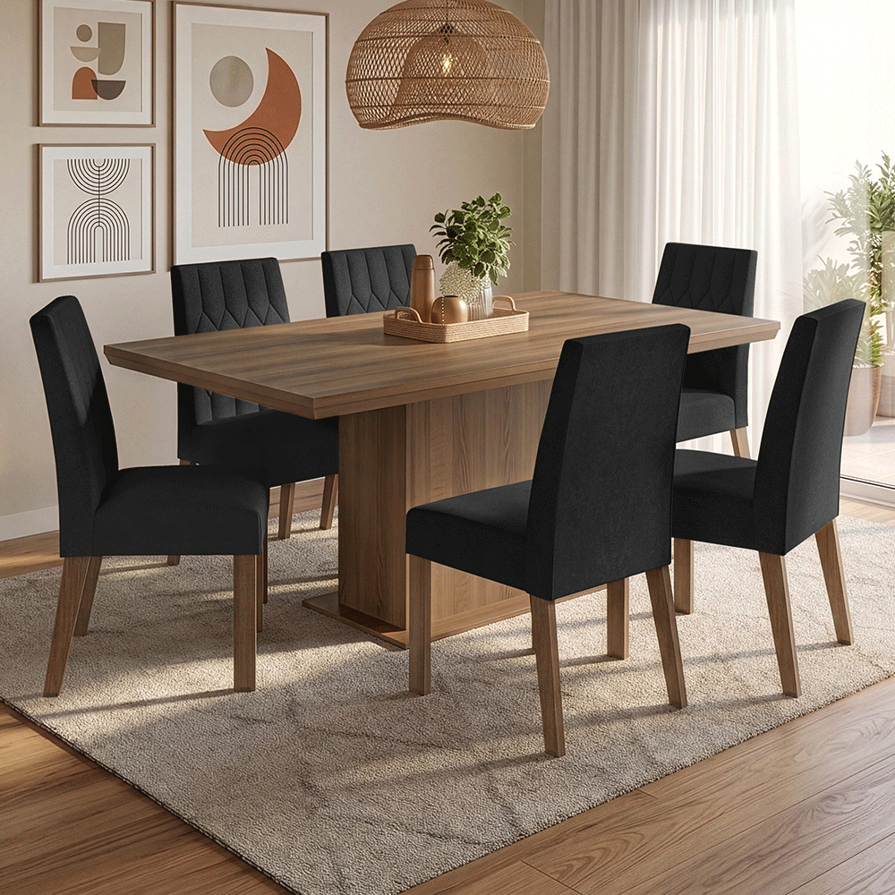 Conjunto de Comedor 6 Sillas Marrón/Oxford Luso Madesa